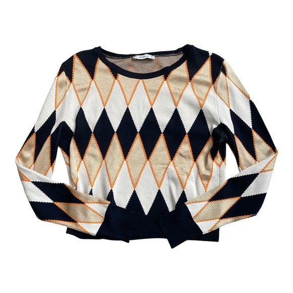 Zara Sweaters - Zara Knit Sweater with Black, White, and Orange Pattern